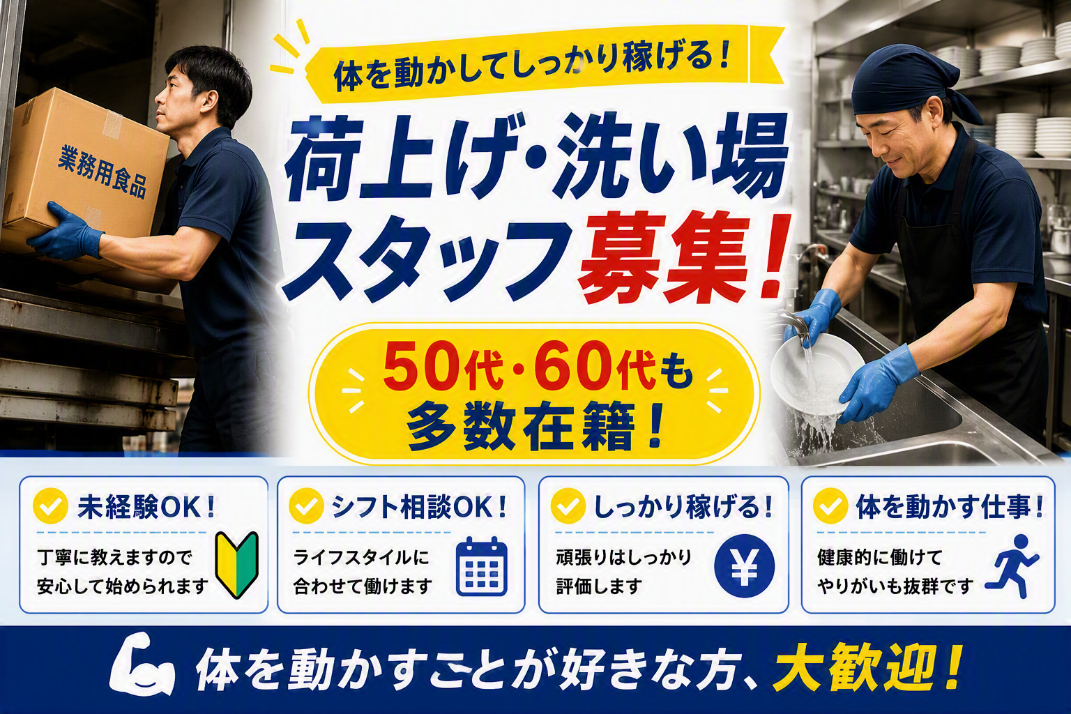 【期間限定】荷物搬入・洗い場スタッフ募集
